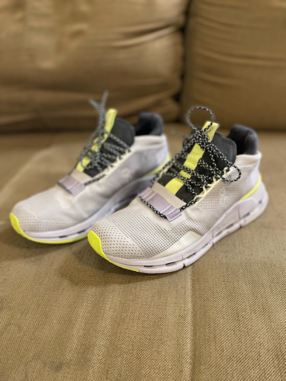 Light Gray Women's Athletic Sneakers with Neon Yellow Accents